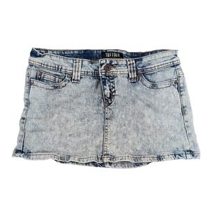 Tattoo Jeans 29 Denim Jean Skirt Acid Wash Micro Mini Low Y2K Grunge
